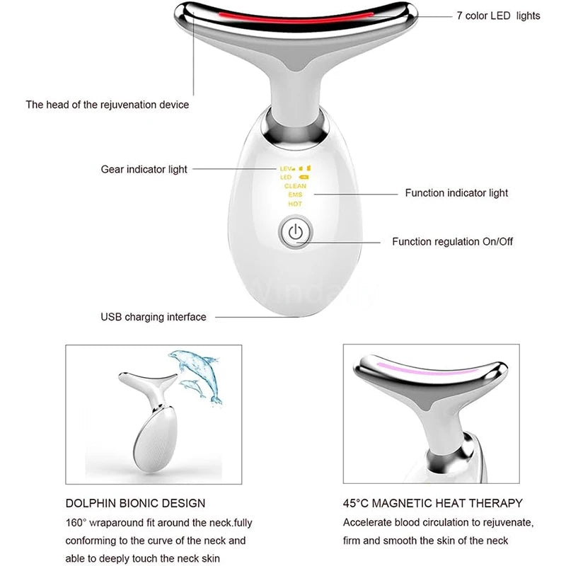 7-Color LED Facial & Neck Massager – Anti-Wrinkle, Lifting & Skin Tightening Tool